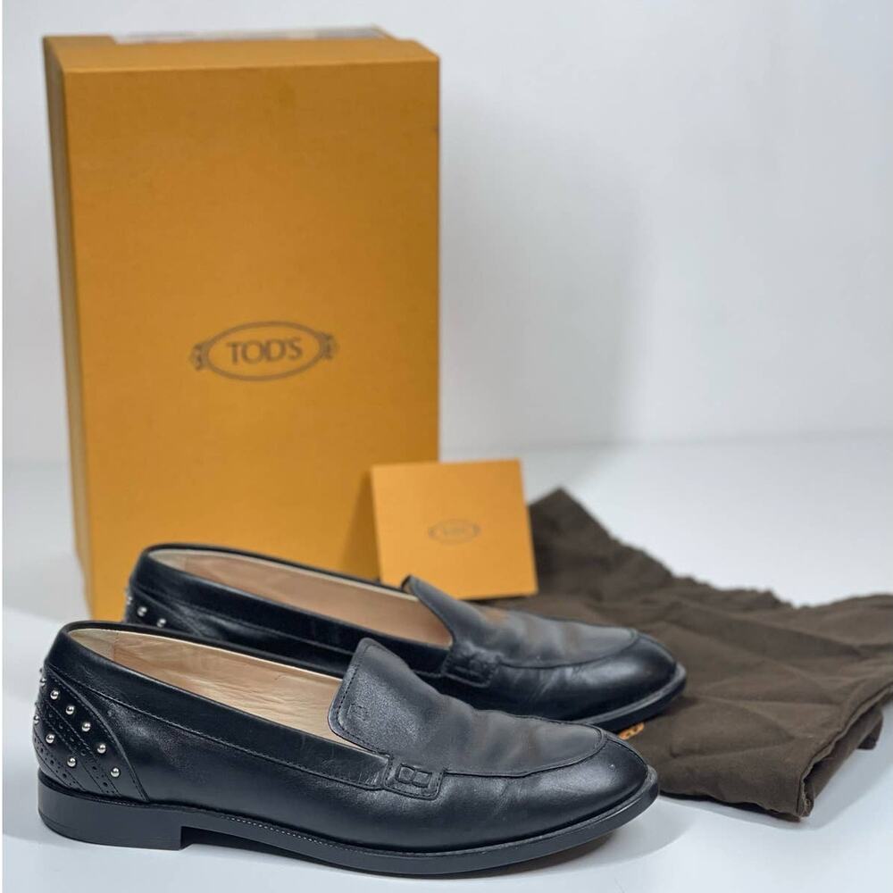 Tod's Shoes Women's Size 40 Black Leather Studded Casual Loafer
